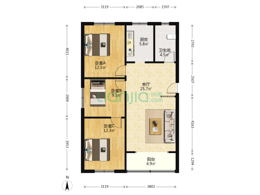 交通规划勘察设计家属院 3室1厅1卫 89平方
