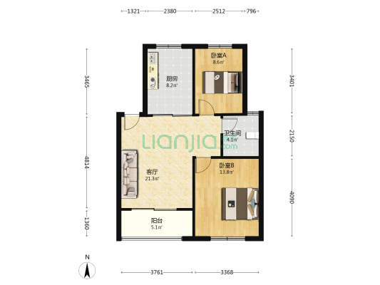 轻纺家园 2室1厅1卫 78平方