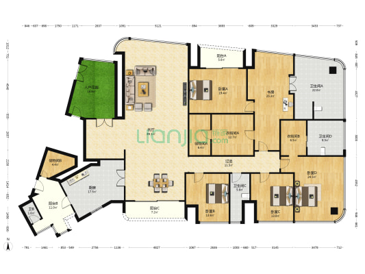 尚东柏悦府 5室1厅4卫 426平方