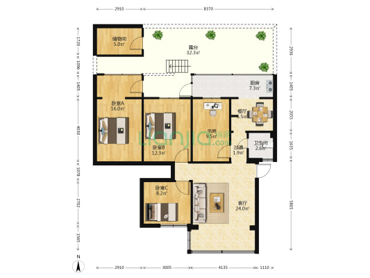 云南省电力工业局机关宿舍 4室2厅1卫 89平方