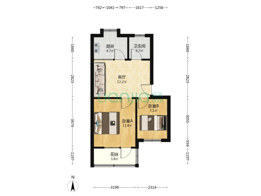客运公司宿舍楼 2室1厅1卫 51平方