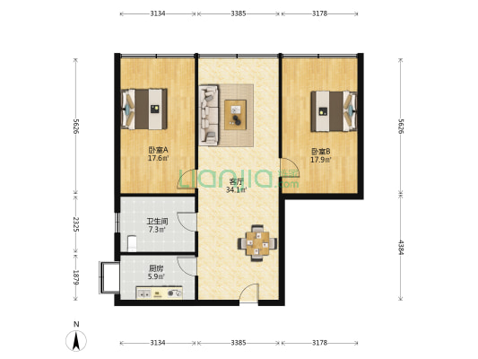 银海花园北区 2室1厅1卫 98平方