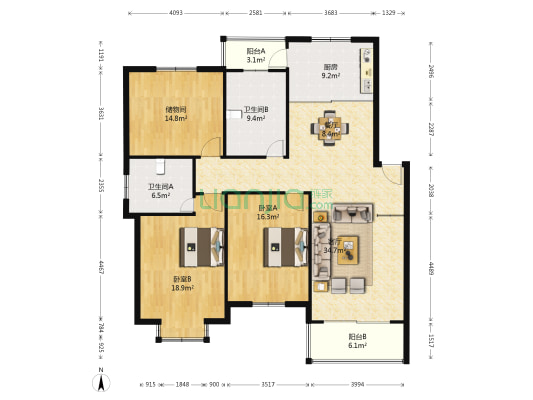 城南水乡 2室2厅2卫 137平方