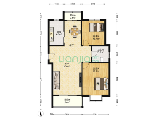 旺旺家缘 2室1厅1卫 103平方