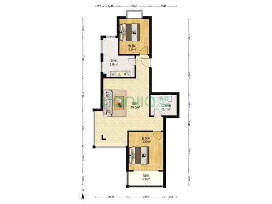 虎山花苑B区 2室1厅1卫 88平方