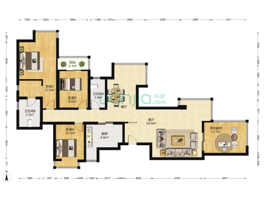 爱琴海 4室1厅2卫 167平方