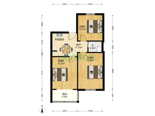 明瓦廊 3室1厅1卫 68平方