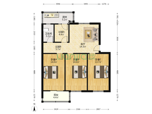 河南省储备物资管理局家属院 3室1厅1卫 90平方