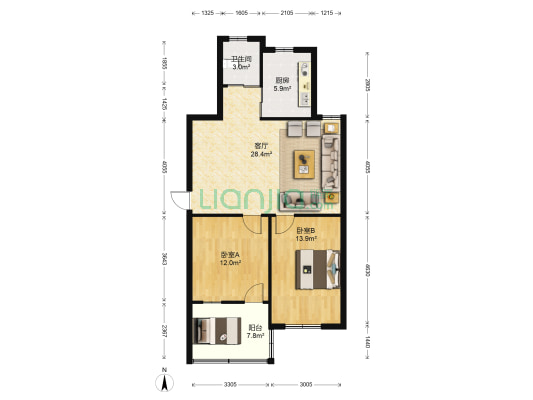 天宝新苑 2室1厅1卫 75平方