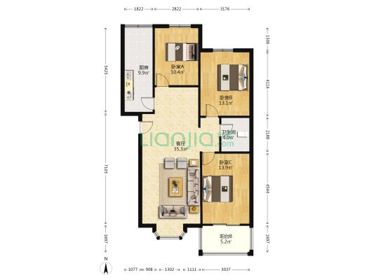 此房房本满二，过户税费低，低楼层，集体供暖...-户型图