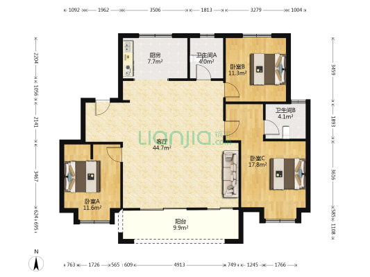 绿地湖语墅四期 3室1厅2卫 250平方