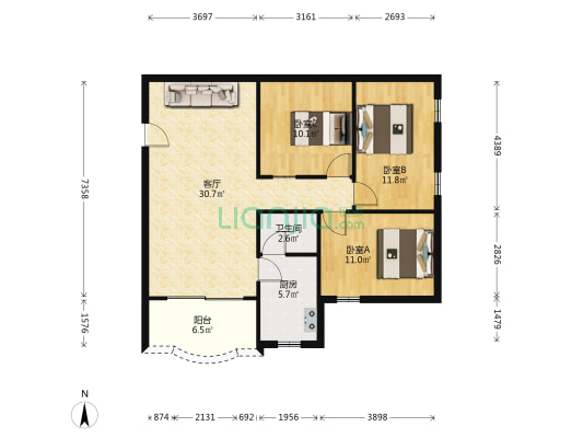 农机大厦 3室1厅1卫 80平方