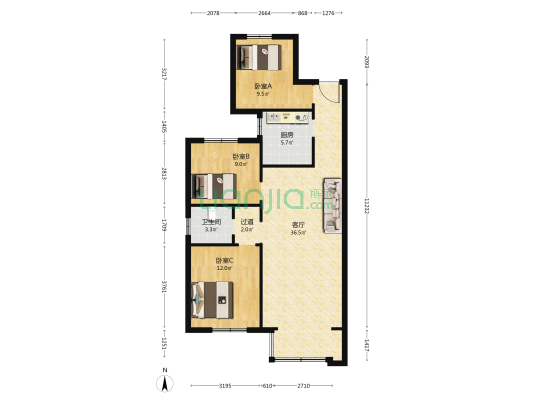 湖邸小区 3室1厅1卫 110平方