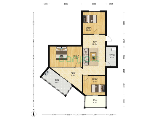 成祥小区 3室2厅1卫 101平方