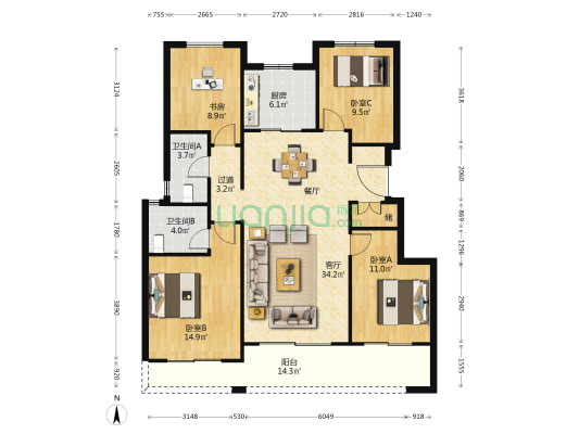 元垄镜庐 4室1厅2卫 125平方
