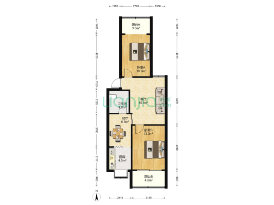 机施宿舍 2室2厅1卫 81平方