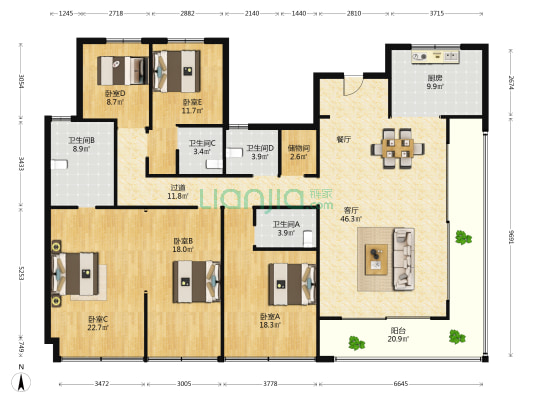 荣安嘉樾庄 5室1厅4卫 230平方