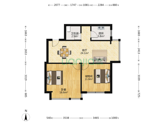 金钻铭邸 1室1厅1卫 83平方