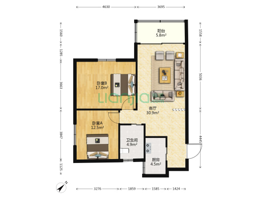 麒龙快乐家园一期 2室1厅1卫 87平方
