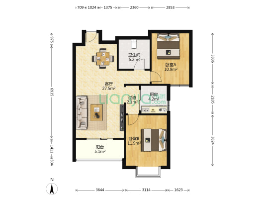 建工苑景 2室1厅1卫 93平方