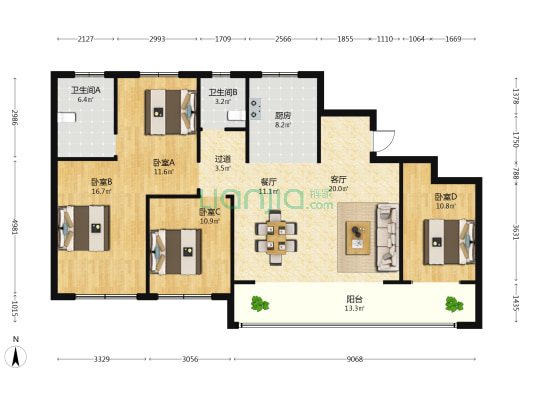中天杭韵府 4室2厅2卫 141平方