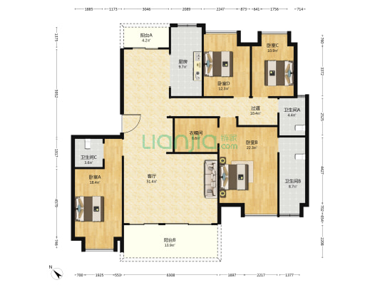 人居智荟城 4室1厅3卫 201平方