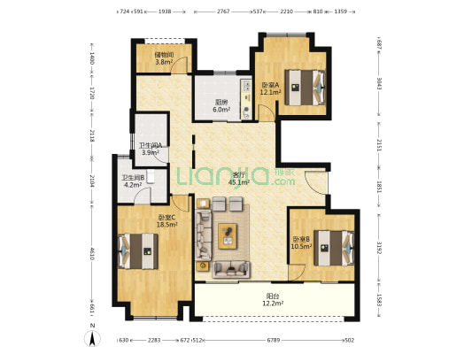 合樾兰亭花园 3室1厅2卫 143平方