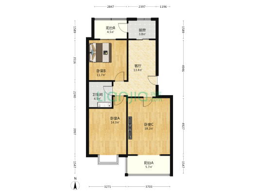 金尚家园 3室1厅1卫 97平方