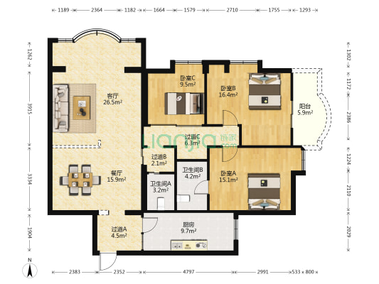 澳门公寓 3室2厅2卫 132平方