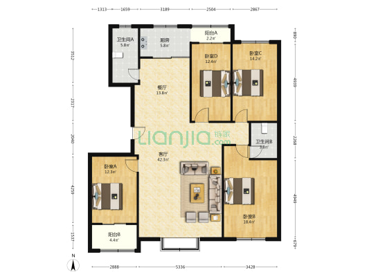 阳光盛景B区 4室2厅2卫 177平方