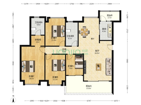 桃花源二期 4室1厅2卫 140平方
