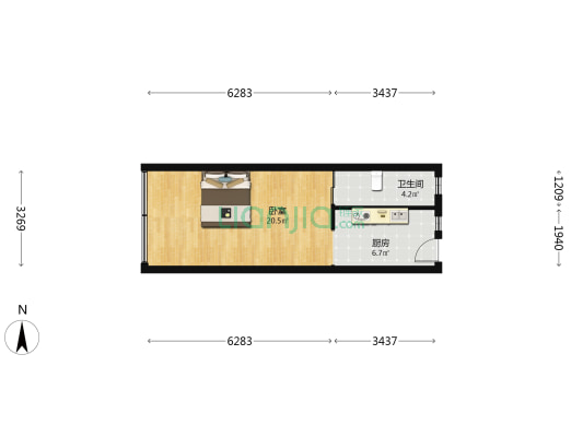 解放街132号 1室0厅1卫 37平方