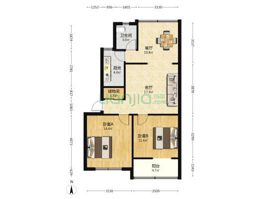 中共上饶市委党校 2室2厅1卫 71平方