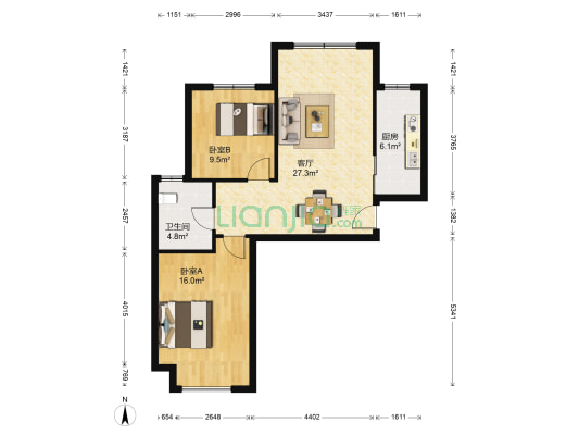 海德公园 2室1厅1卫 111平方