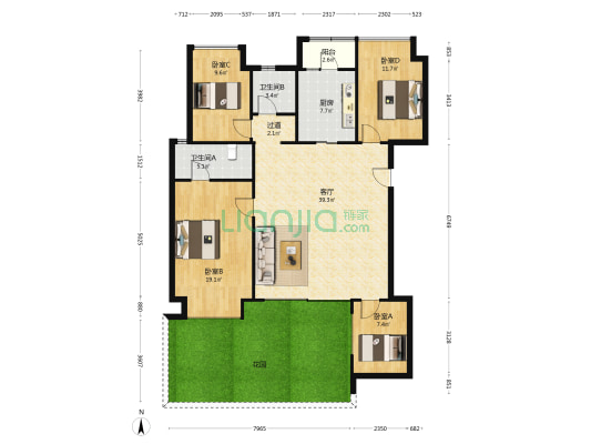 万科璞园璞屿 4室1厅2卫 124平方