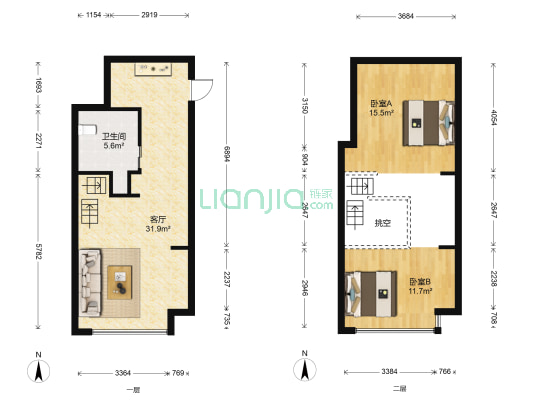 意法轻纺城 2室1厅1卫 55平方