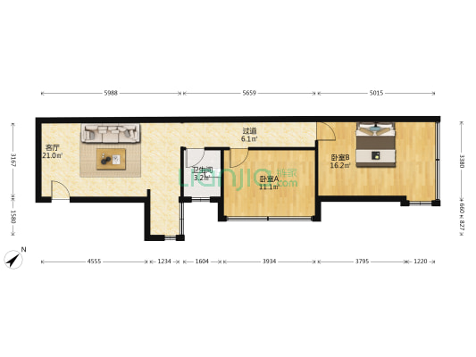 胜利街232大院 2室1厅1卫 65平方