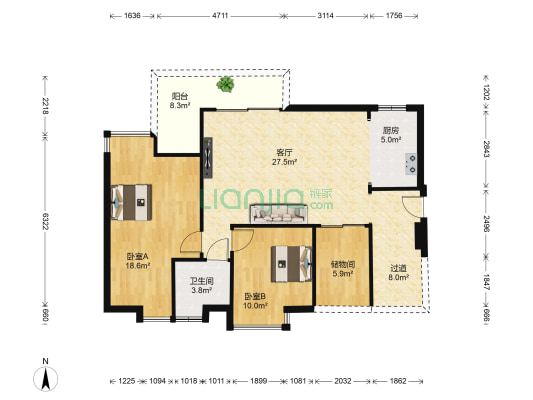 艺海苑 2室1厅1卫 88平方