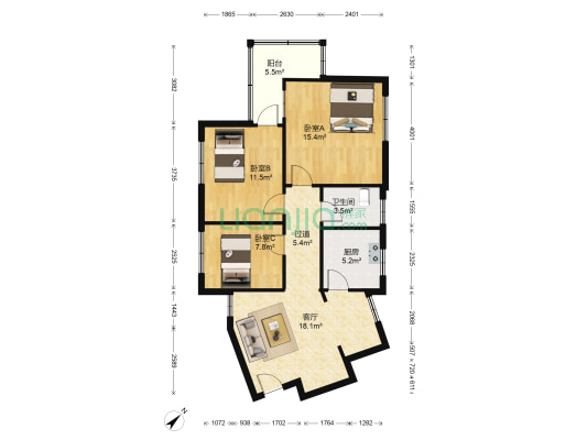 花桥一村 3室1厅1卫 85平方