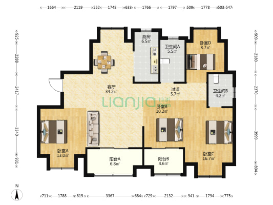 东津世纪城6区浩然湾 4室1厅2卫 143平方