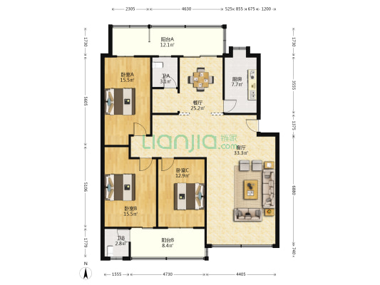 市农业局家属院 3室2厅2卫 147平方