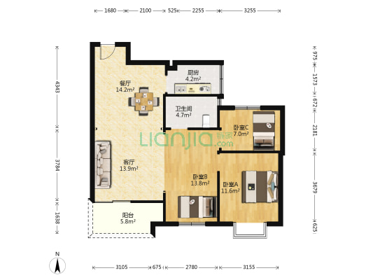佳源·罗马都市 3室2厅1卫 101平方