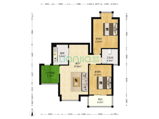 迎宾丽景 2室1厅1卫 94平方