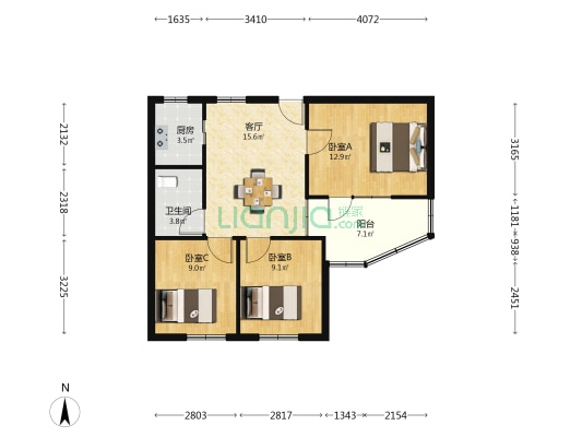 五十五所宿舍区 3室1厅1卫 85平方