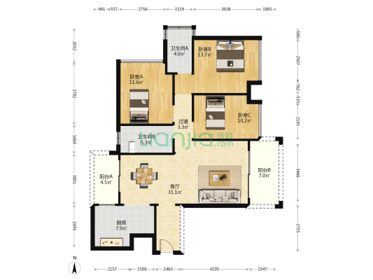 永和苑 3室1厅2卫 111平方