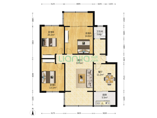 青华路8号 3室2厅1卫 108平方