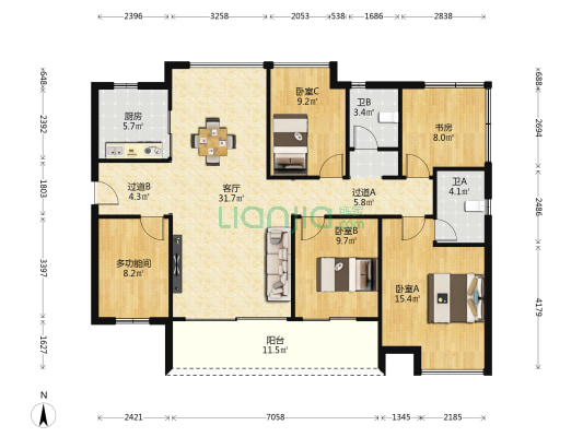 保利碧桂园悦公馆B区 5室1厅3卫 142平方