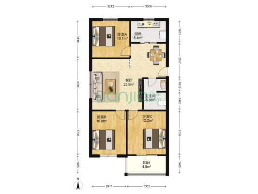 富强花园 3室1厅1卫 89平方