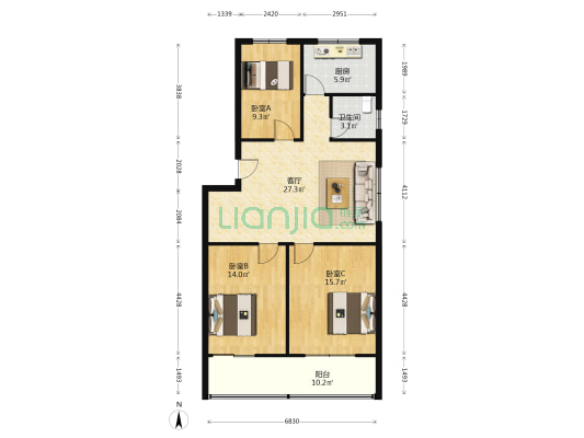 宾谷街822号 3室1厅1卫 105平方