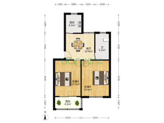 富锦路1659弄 2室1厅1卫 63平方